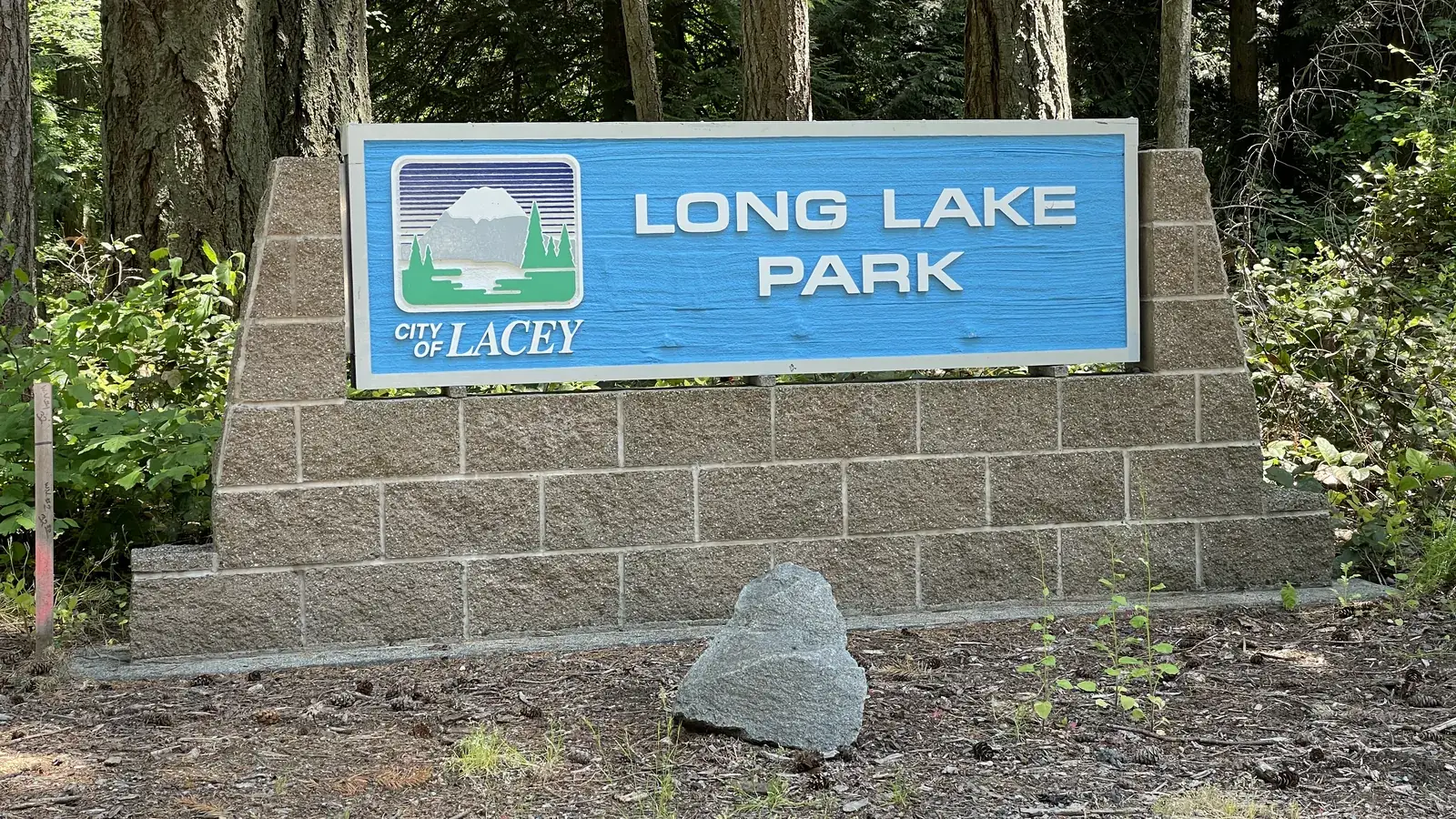 A dock and trees at Long Lake Park in Lacey.